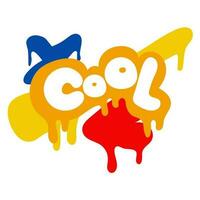 Colorful cool lettering in a rounded graffiti style. Rounded letters and shapes with streaks of paint. Vector illustration isolated on a white background. Imitation of street graffiti stickers