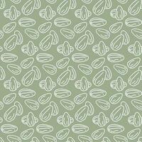 A pattern with contour sketches of almonds. The symbol is a doodle of nuts on a green background. Printing on textiles and paper background for packaging vegetable milk with almonds. A handful vector