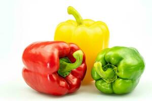 Group of Red Green and Yellow bell pepper isolated on white background with clipping path include, Ripe chilli photo