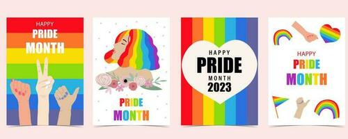 Pride month day background with rainbow, hand and heart vector