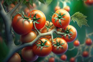 Tomatoes in tree. Macro zoom. photo