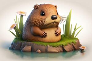 3D cute beaver clear background. photo