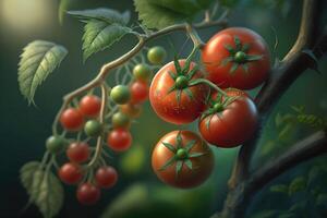 Tomatoes in tree. Macro zoom. photo