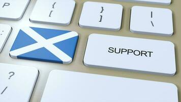 Escocia apoyo concepto. botón empujar 3d ilustración. apoyo de país o gobierno con nacional bandera foto