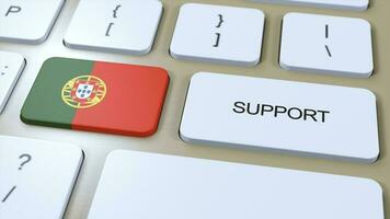 Portugal apoyo concepto. botón empujar 3d ilustración. apoyo de país o gobierno con nacional bandera foto