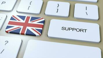 United Kingdom UK Support Concept. Button Push 3D Illustration. Support of Country or Government with National Flag photo