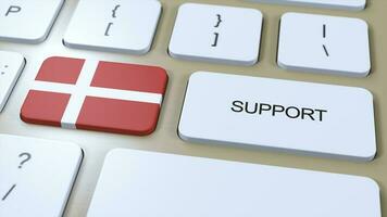 Denmark Support Concept. Button Push 3D Illustration. Support of Country or Government with National Flag photo