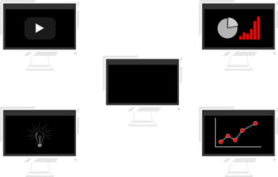 A set of computer screens with a white frame showing an ascending curve graph png