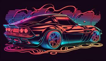Cyberpunk Futuristic retro wave synth wave car, Retro sports car with neon backlight contours, photo