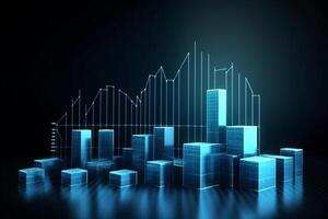 Abstract financial bar chart with market graph on blue color background. photo