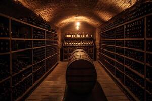 A beautiful wine cellar is filled to the brim with an abundance of bottles of wine. photo