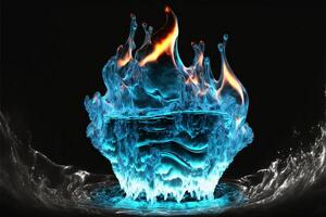 A bowl of melting ice enveloped in fire. illustration. photo