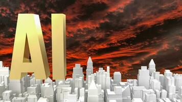 AI gold text and white city building 3d rendering photo