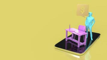 The man and table on mobile phone for work from home concept 3d rendering photo