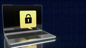 The lock gold icon on notebook for Cybersecurity 3d rendering photo