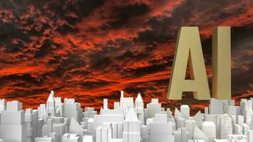 AI gold text and white city building 3d rendering photo