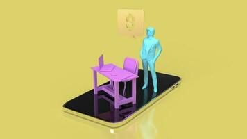The man and table on mobile phone for work from home concept 3d rendering photo