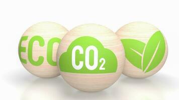 el co2 icono en madera pelota para eco o ecología concepto 3d representación foto