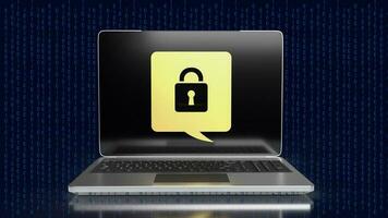 The lock gold icon on notebook for Cybersecurity 3d rendering photo