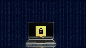 The lock gold icon on notebook for Cybersecurity 3d rendering photo