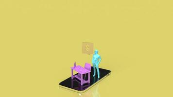 The man and table on mobile phone for work from home concept 3d rendering photo