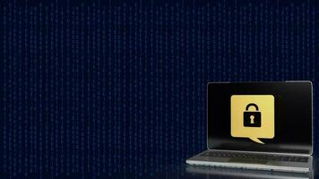 el bloquear oro icono en cuaderno para la seguridad cibernética 3d representación foto