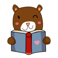 Cute bear  holding open books and reading. png