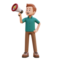 3d male character give announcement use megaphone png