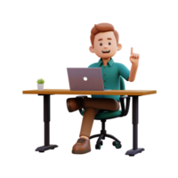 3d male character got an idea while working on a laptop png