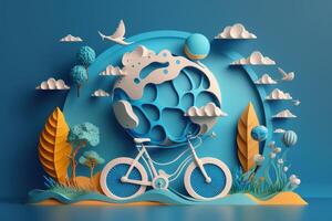 World bicycle day on blue background, Eco friendly bicycle concept. photo