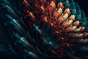 Geometrical digital 3d render fractal amoled texture with high contrasted bloom effect chaotic flow collection. photo