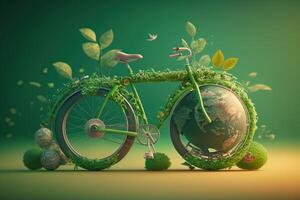 World bicycle day on green background, Eco friendly bicycle concept. photo