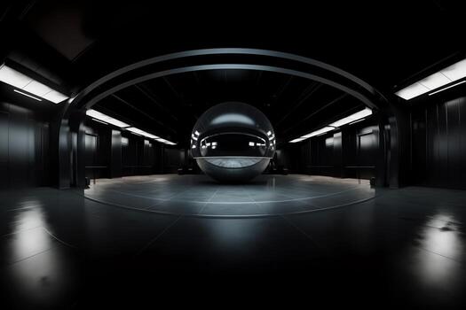 Hdri map spherical environment panorama background 360 degree high contrast interior light source rendering with black walls 8k 3d equirectangular illustration. photo