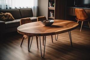 Wood table in modern interior. photo