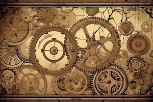 Steampunk gears web banner background illustration ai. photo
