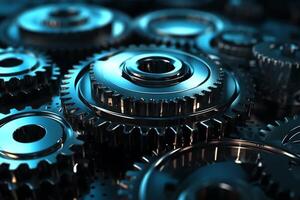 Cogs and gear wheel mechanisms concepts and ideas hitech digital technology and engineering design abstract technical background of mechanical engineering. photo