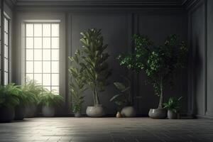 Interior background with plant 3d rendering. photo