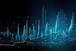 resumen financiero bar gráfico con mercado grafico en azul color antecedentes. ai generado foto