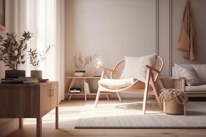 Modern living room with armchair scandinavian style interior design 3d illustration. photo