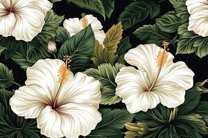 decorativo antecedentes con hawaiano blanco hibisco flores ai generado foto