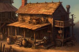 Artistic concept painting of a tavern at wild west times background illustration. photo