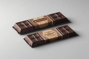 bar chocolate embalaje Bosquejo 3d representación en blanco antecedentes. ai generado foto