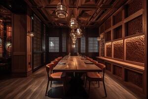 Alaska in january 2020 barcelona spain with hardwood walls and ceramic floors this restaurant is opulent and contemporary design of restaurants. photo