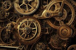 Steampunk gears and levers background ai. photo