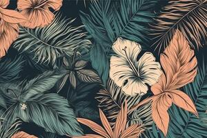 Floral seamless pattern tropical palm pattern hand drawn with exotic palm leaves. photo