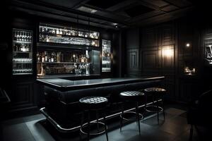 Creative black bar interior. photo