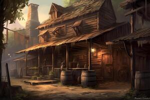 Artistic concept painting of a tavern at wild west times background illustration. photo