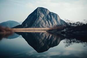 Nature abstract background of rock mountain peak mountain high with lake minimalism style. photo