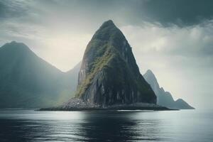 Nature abstract background of rock mountain peak mountain high with lake minimalism style. photo