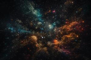 A colorful space filled with lots of stars and a star cluster. photo